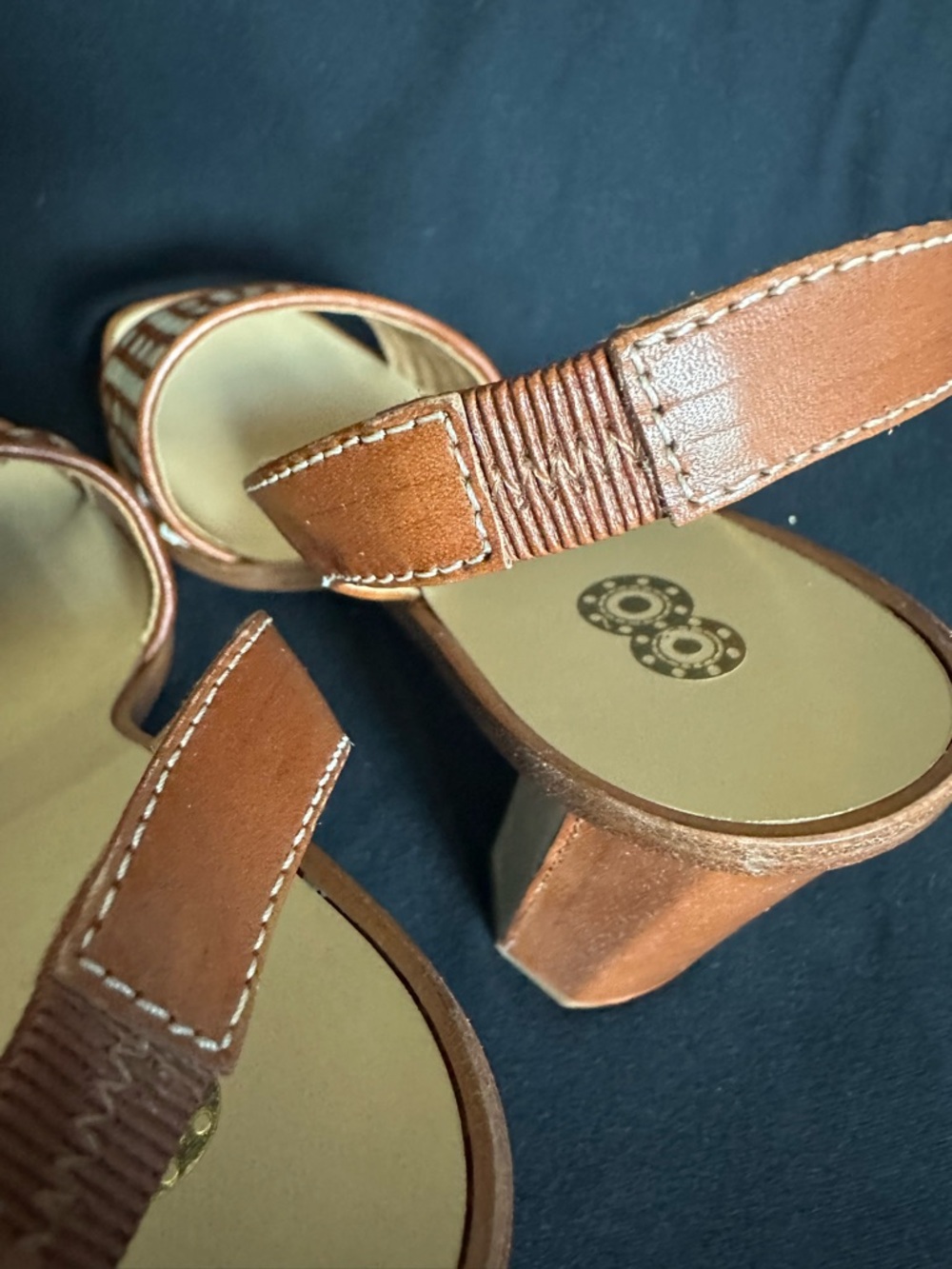 Made in Italy Brown & Cream Woven Slingback Block Heels strap and buckle sandals - Picture 8 of 16